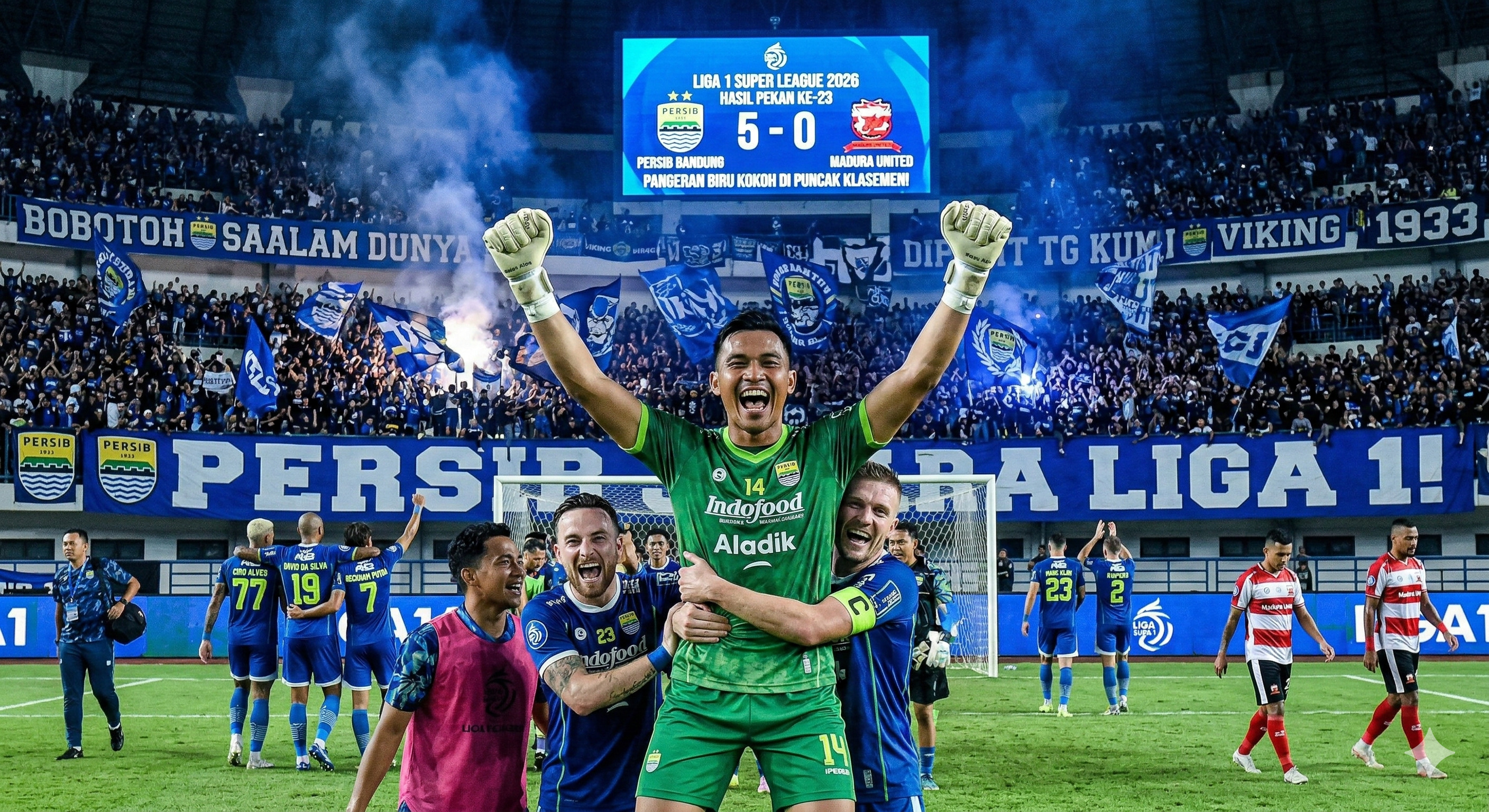 Persib Bandung bantai Madura United 5-0 di Liga 1 2026! Teja Paku Alam gemilang, Pangeran Biru kokoh di puncak klasemen. Cek hasil lengkapnya!
