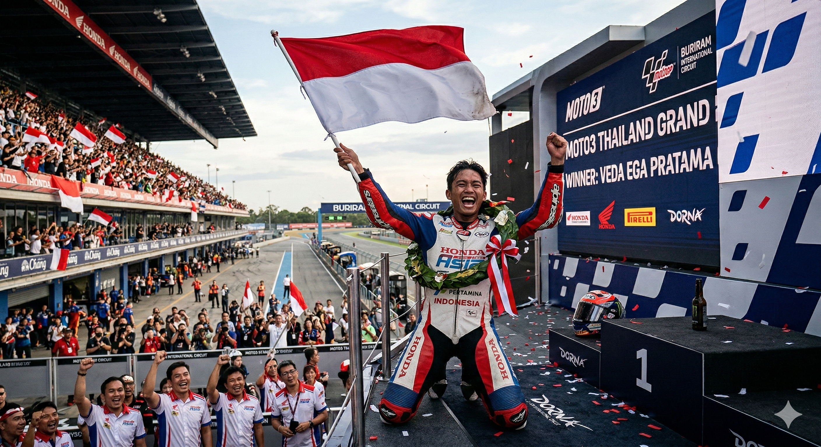 Veda Ega Pratama cetak sejarah di Moto3 Buriram 2026! Simak aksi pengereman gila sang Macan Asia yang bikin tim Eropa protes teknis. Klik di sini!