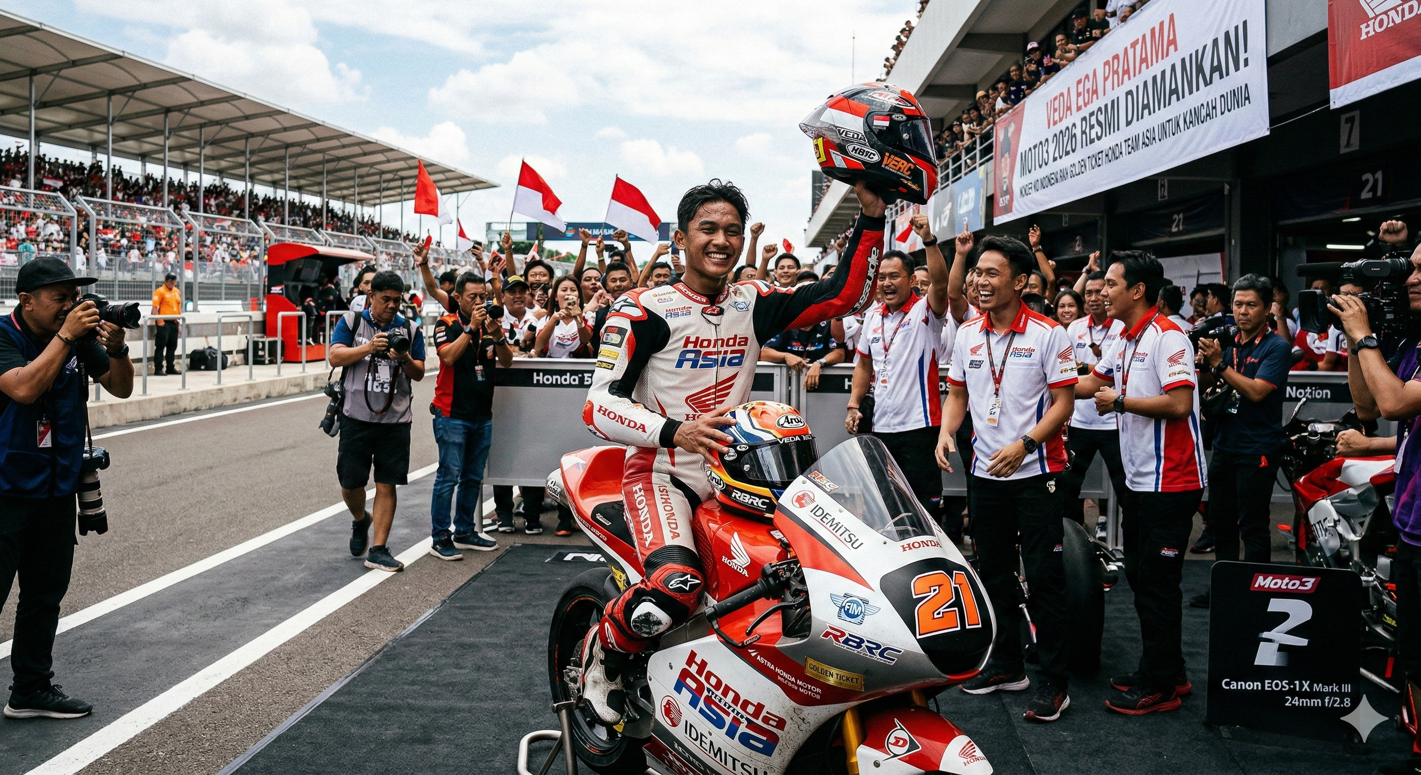 Veda Ega Pratama Moto3 2026 resmi diamankan! Simak kisah Wonder Kid Indonesia raih Golden Ticket Honda Team Asia untuk kancah dunia. Klik di sini!
