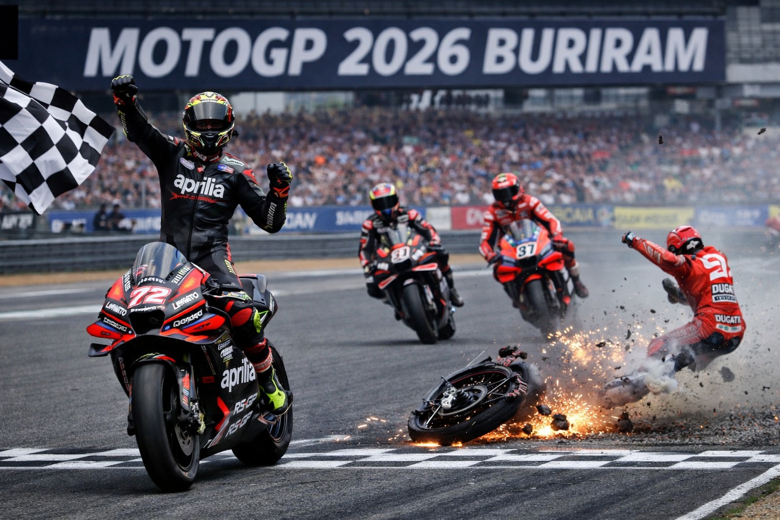 Hasil MotoGP Thailand 2026: Marco Bezzecchi juara! Marc Marquez gagal finis akibat pelek meledak, rekor podium 5 tahun Ducati resmi terhenti