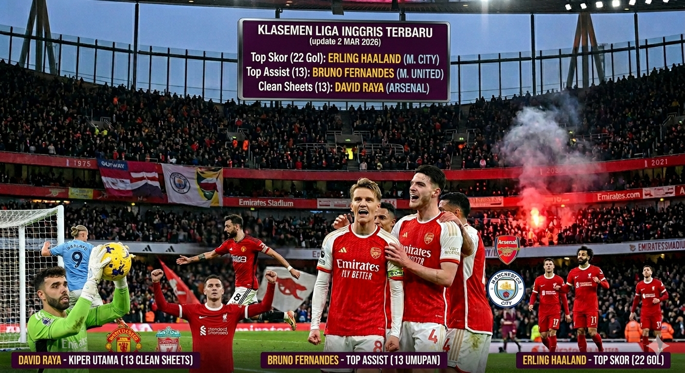 Update Klasemen Liga Inggris 2026 Terbaru! Arsenal di puncak, City mengancam. Simak hasil pertandingan, daftar top skor, dan jadwal pekan ke-29 di sini.