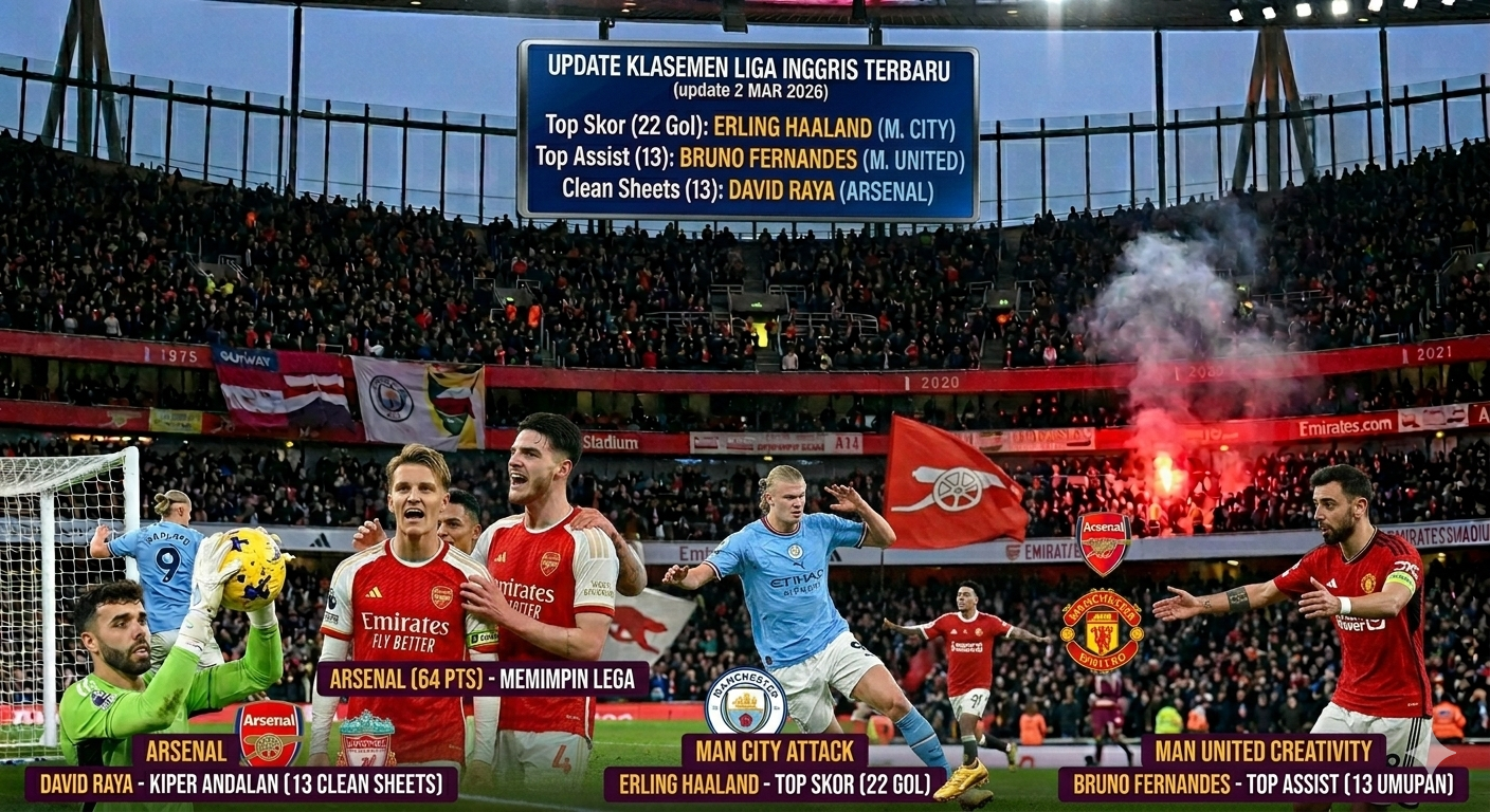 Update Klasemen Liga Inggris 2026 Terbaru! Arsenal kokoh di puncak, Man United &amp; Aston Villa bersaing ketat. Cek hasil pekan 28 &amp; jadwal pekan 29 di sini!
