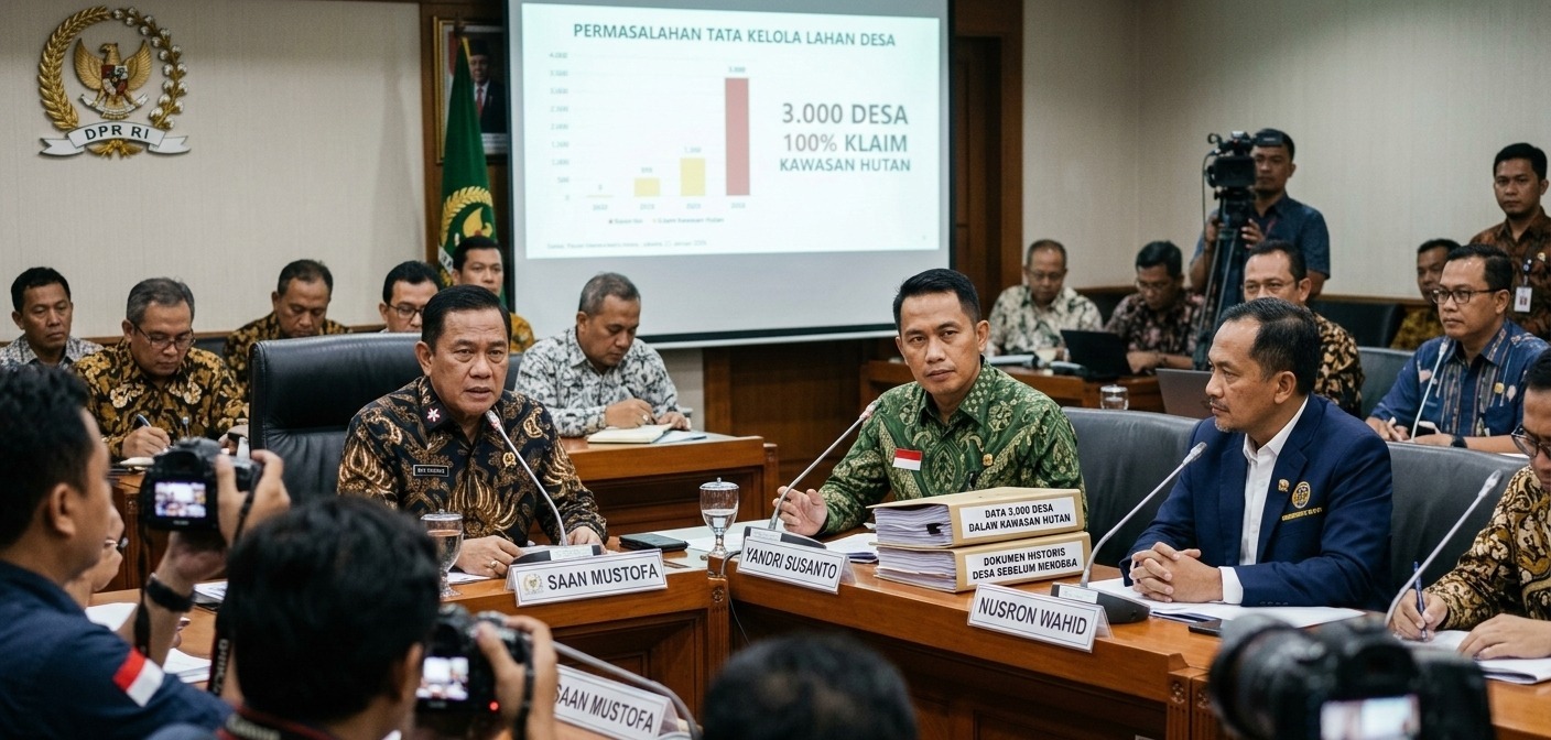 Menteri Desa Yandri Susanto ungkap 3.000 desa masuk kawasan hutan dalam rapat Pansus DPR. Simak upaya penyelesaian konflik agraria dan kepastian hukum warga!