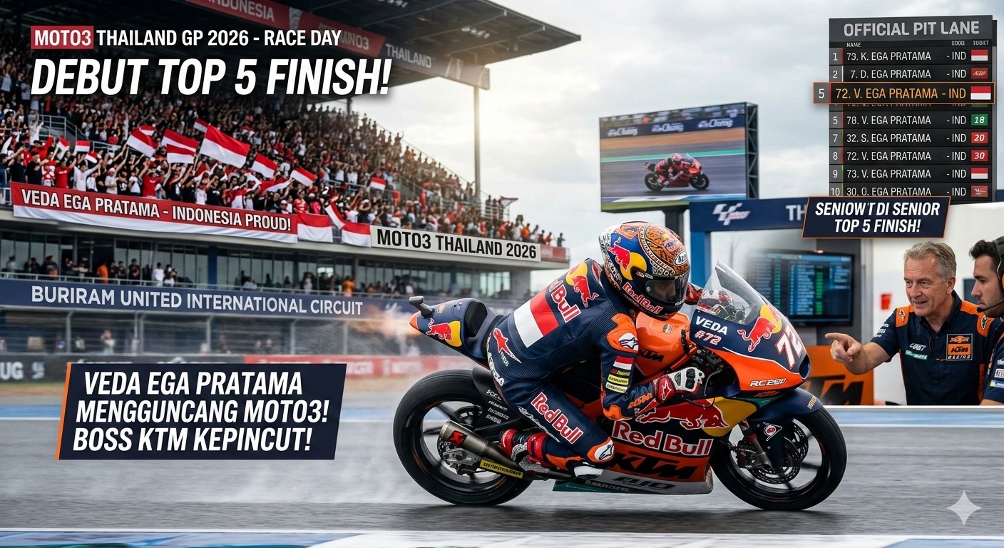 Veda Ega Pratama Mengguncang Moto3 Thailand 2026! Debut Top 5 Bikin Bos KTM Kepincut Talenta Pembalap Indonesia