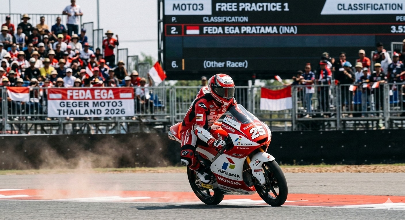 Feda Ega Pratama Bikin Geger Moto3 Thailand 2026, Rookie Indonesia Sempat Posisi 2 dan Akhiri Free Practice di Enam Besar