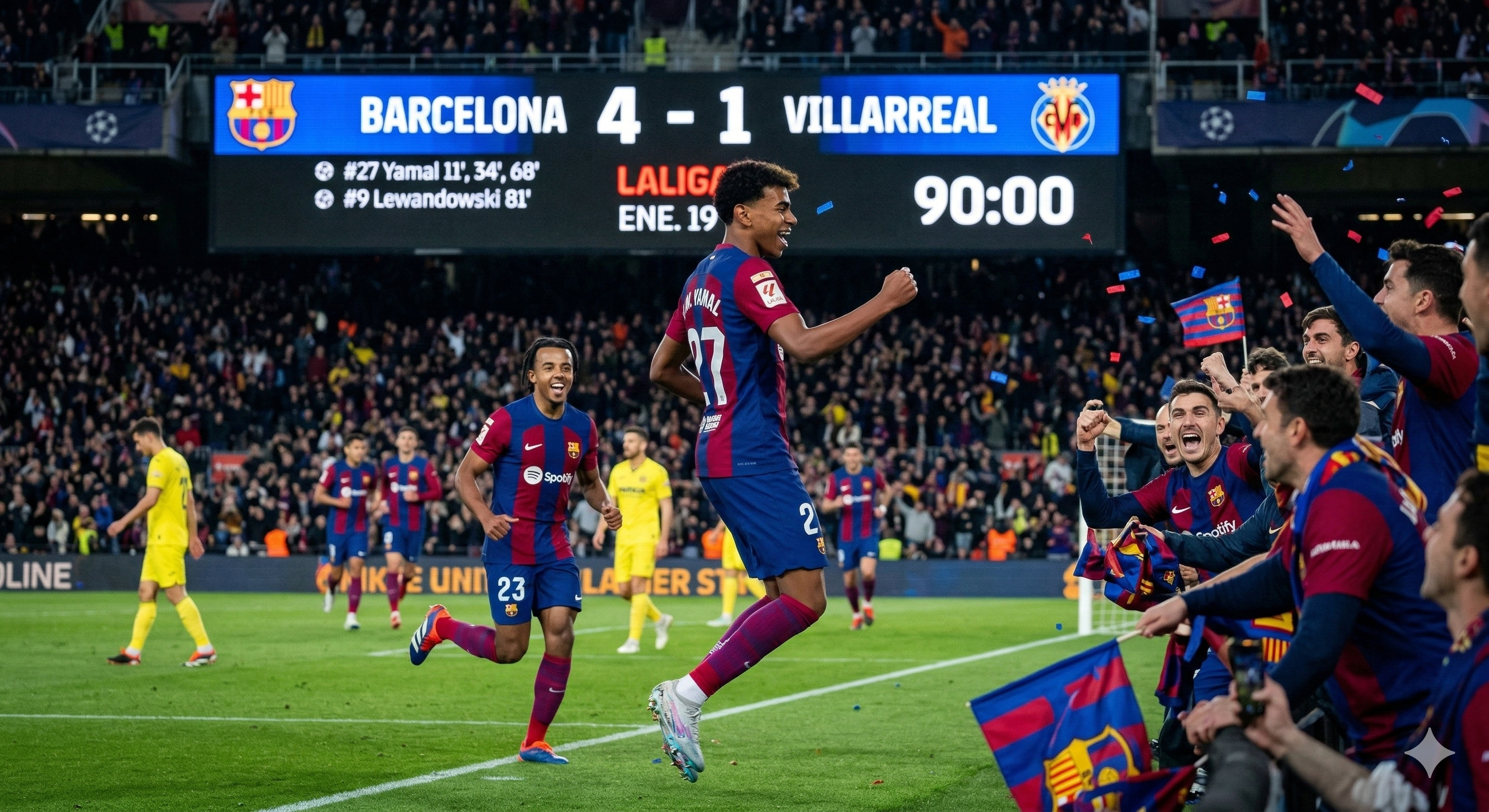 Hasil Barcelona vs Villarreal skor 4-1! Lamine Yamal hattrick, taktik Hansi Flick paten. Baca analisis lengkap duel kualitatif Blaugrana di 