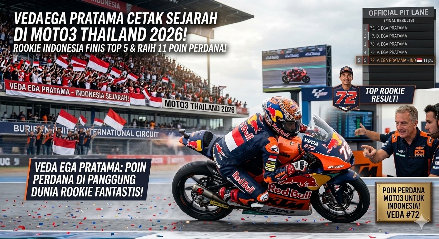 Veda Ega Pratama Cetak Sejarah di Moto3 Thailand 2026! Rookie Indonesia Finis Top 5 dan Raih 11 Poin Perdana