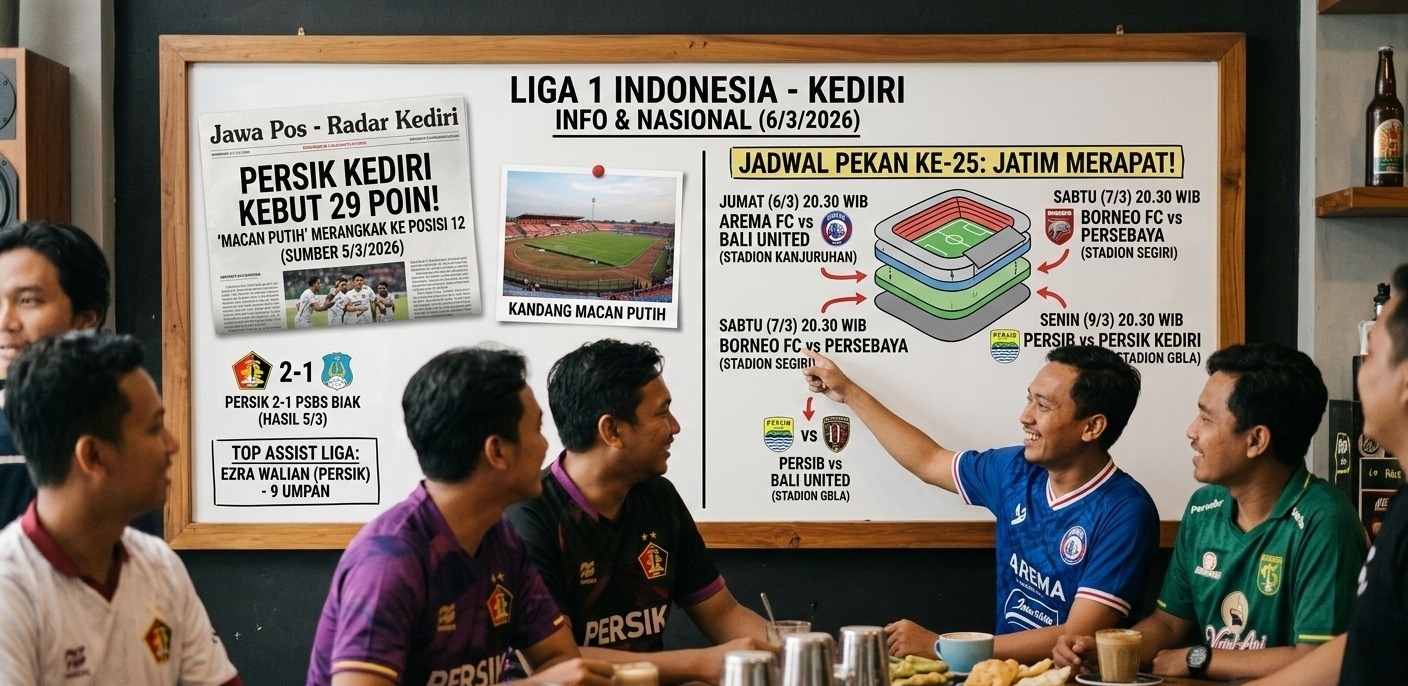 Hasil Liga 1 2026: Persik Kediri menang 2-1 atas PSBS Biak, Ezra Walian puncaki daftar top assist. Cek jadwal lengkap pekan ke-25 dan klasemen terbaru di sini!