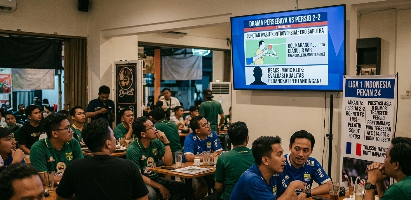 Drama Liga 1: Wasit Eko Saputra jadi sorotan di laga Persebaya vs Persib, Marc Klok tuntut evaluasi liga. Cek juga rumor Corentin Tolisso ke