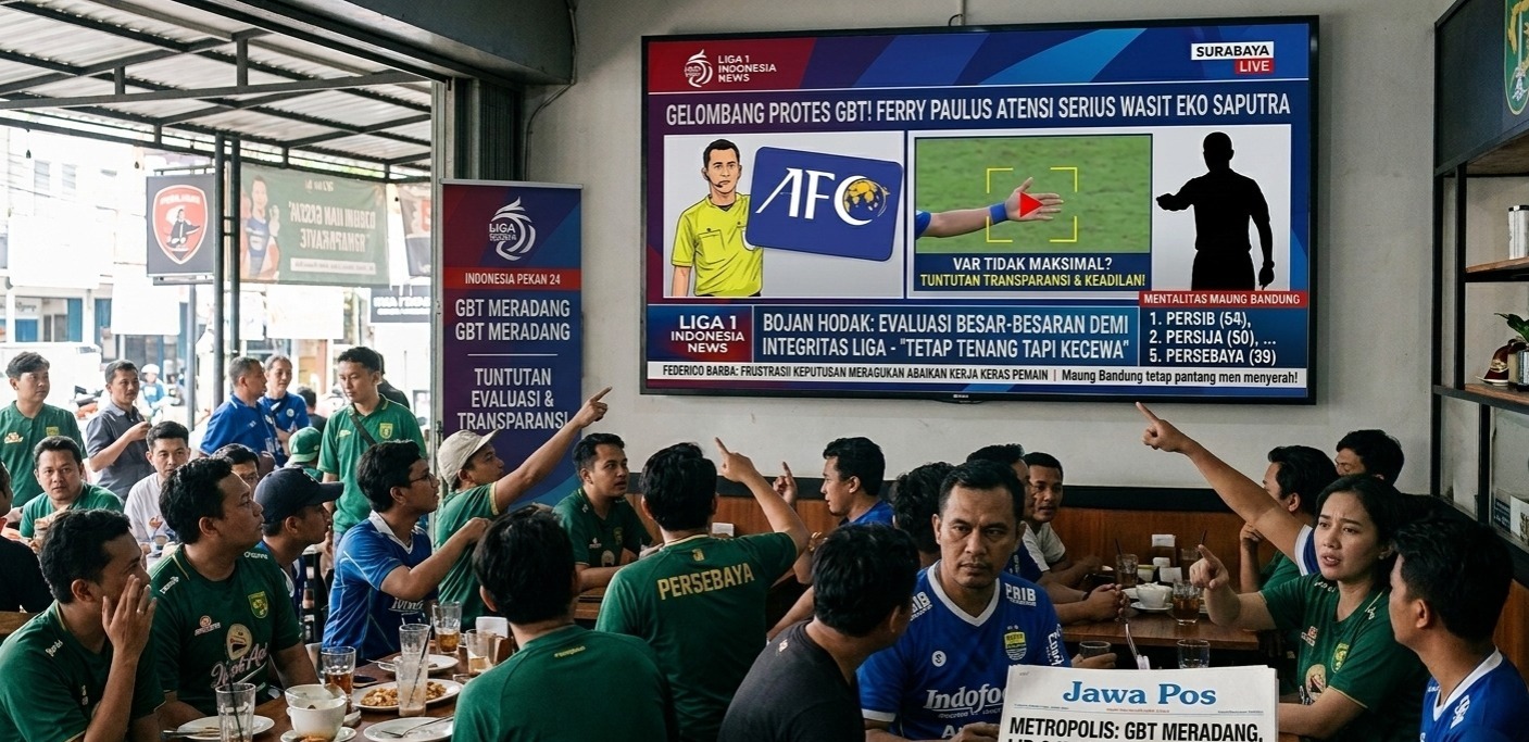 Drama Surabaya: Ferry Paulus hingga Bojan Hodak soroti kinerja wasit Eko Saputra di laga Persebaya vs Persib. Simak ulasan lengkap mengenai tuntutan keadilan bagi Maung Bandung!