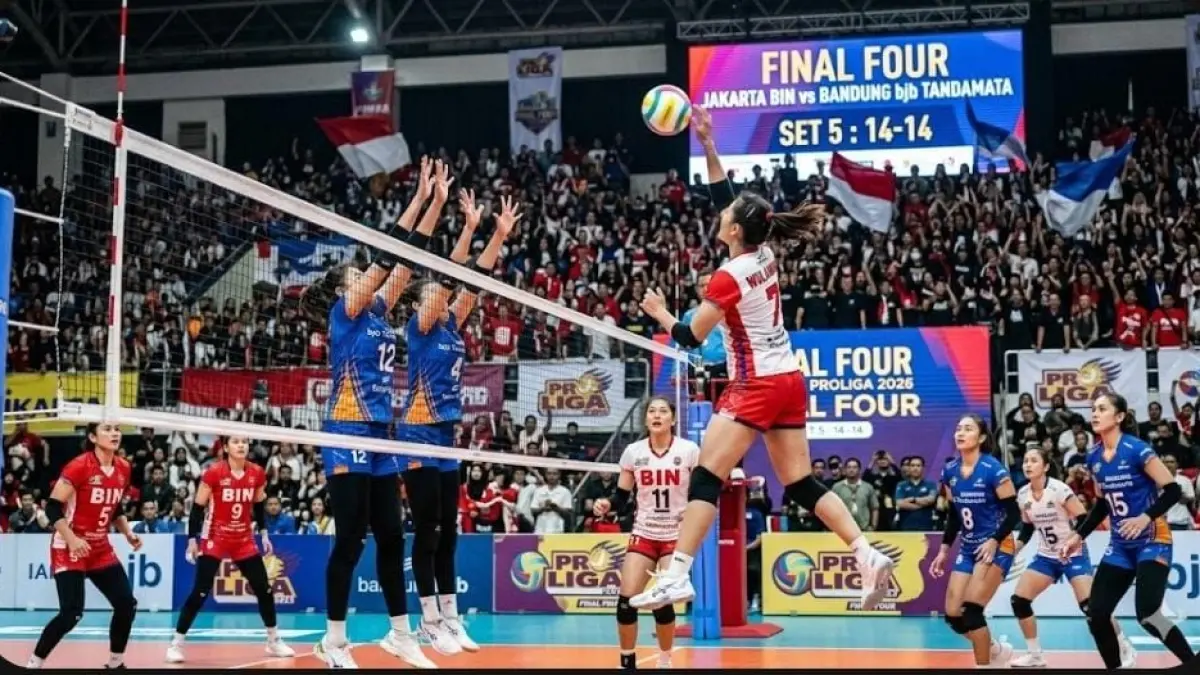 Jadwal voli final four Proliga 2026 mempertemukan Jakarta Pertamina Enduro vs Jakarta Elektrik PLN di Surabaya, duel panas pembuka pekan pertama.