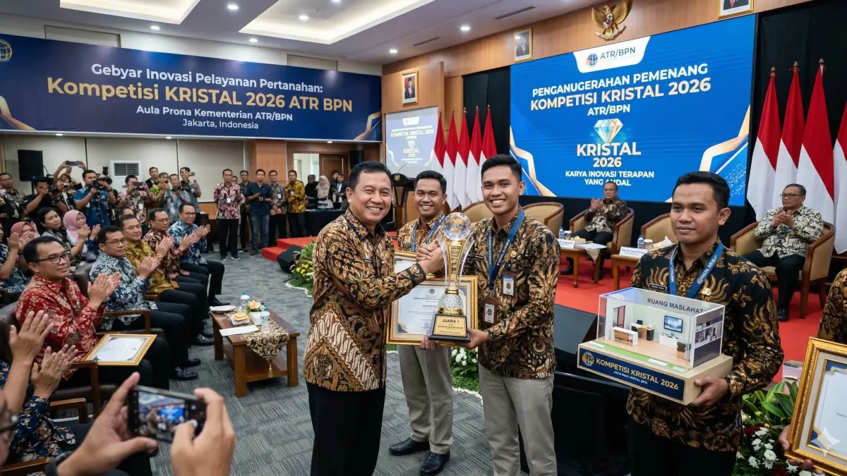 Cek daftar pemenang Kompetisi KRISTAL 2026 ATR BPN. Dari teknologi AI hingga pantauan ukur tanah real-time, simak inovasi terbarunya di sini!
