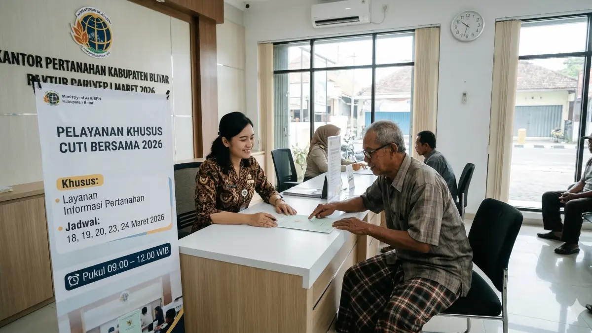 Cek jadwal khusus Pelayanan Pertanahan Kabupaten Blitar selama libur Nyepi & Idul Fitri 2026. Tetap buka terbatas, jangan sampai salah jam!