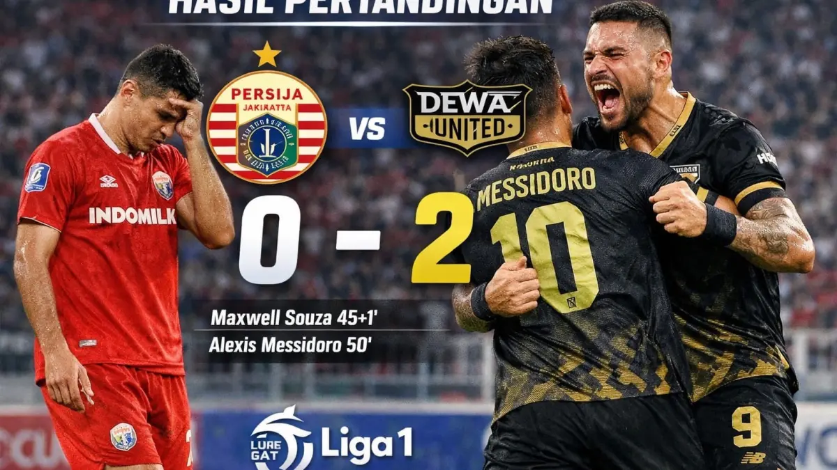 Hasil Persija Jakarta vs Dewa United: gol Maxwell Souza dan Alexis Messidoro membuat Persija takluk dalam laga panas 15 Maret 2026.