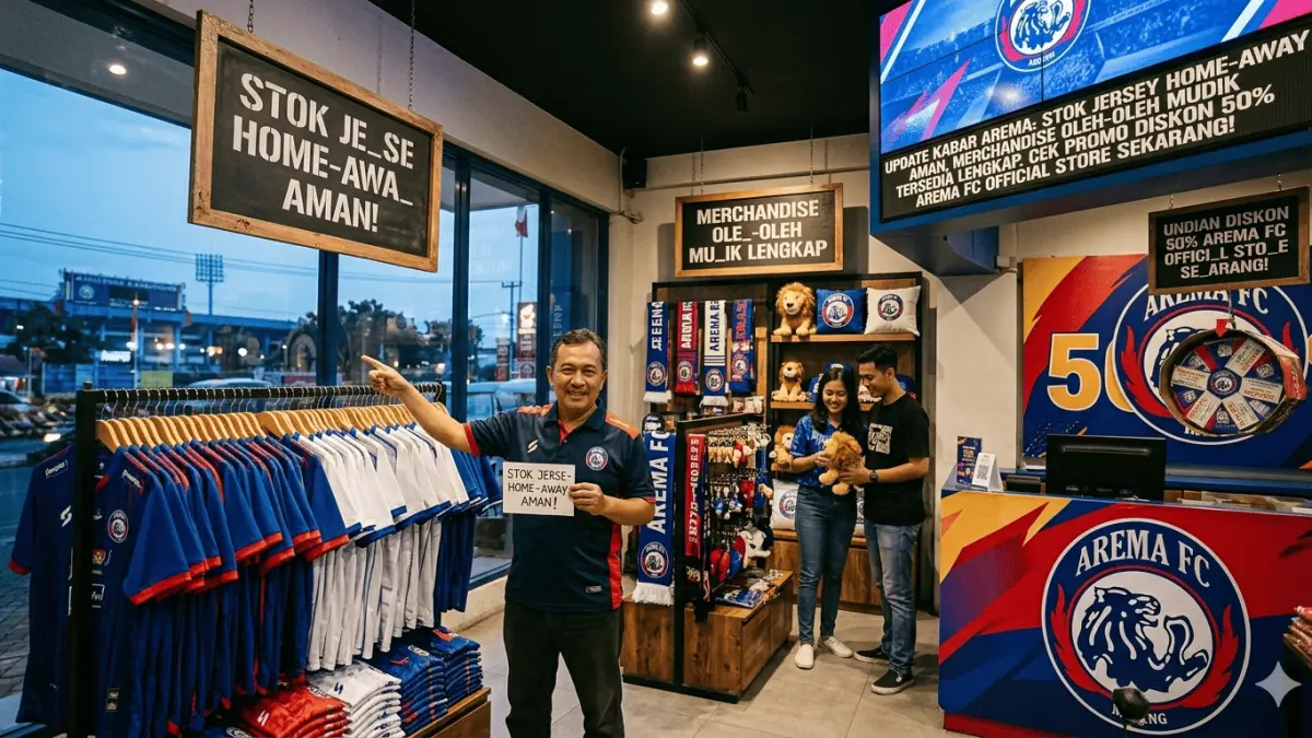 Kabar Arema gembira! Arema FC Official Store siap stok jersey & merchandise melimpah jelang Lebaran. Serbu diskon undian hingga 50% di sini!