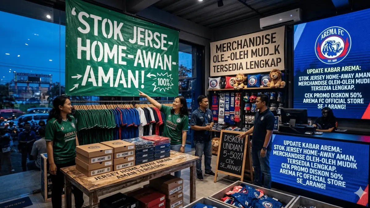 Kabar Arema gembira! Arema FC Official Store siap stok jersey & merchandise melimpah jelang Lebaran. Serbu diskon undian hingga 50% di sini!