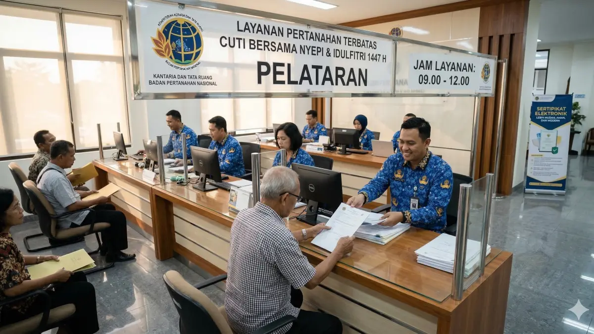 Layanan pertanahan Lebaran 2026 tetap buka! Cek jadwal operasional terbatas Kantor Pertanahan saat cuti bersama Nyepi & Idulfitri di sini.