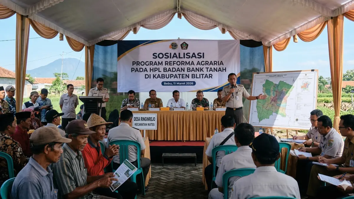Sosialisasi Reforma Agraria Bank Tanah Blitar resmi digelar di Desa Ringinrejo. Simak skema pemanfaatan lahan HPL demi keadilan akses lahan warga!