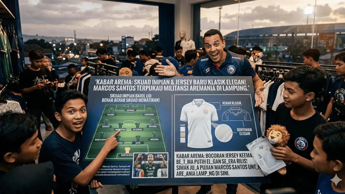Update kabar Arema hari ini: Siap-siap koleksi jersey keempat klasik berkerah. Marcos Santos terpukau dukungan militan Aremania di laga tandang.