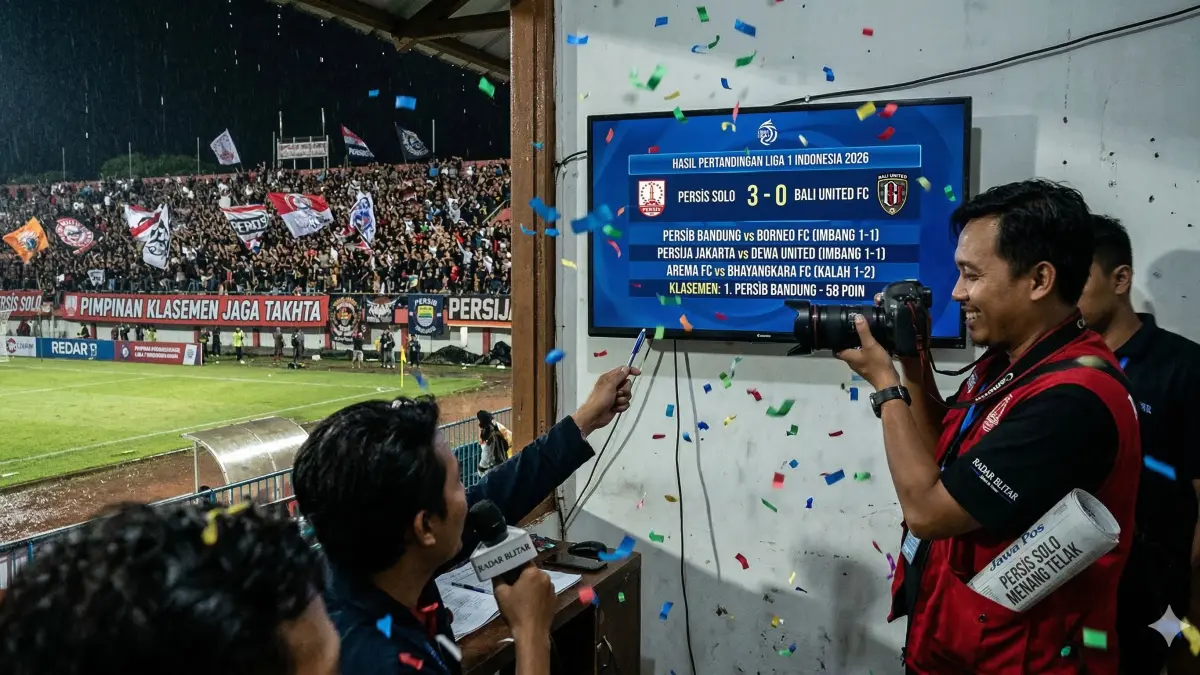 Cek Hasil Pertandingan Liga 1 Indonesia 2026 terbaru! Persib kokoh, Persis Solo bantai Bali United. Simak klasemen, top skor, dan jadwal pekan ke-26!