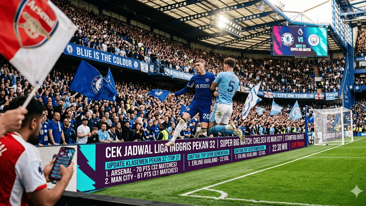 Cek jadwal Liga Inggris pekan 32: Ada Super Big Match Chelsea vs Man City! Simak update klasemen Arsenal & daftar top skor Erling Haaland di sini.