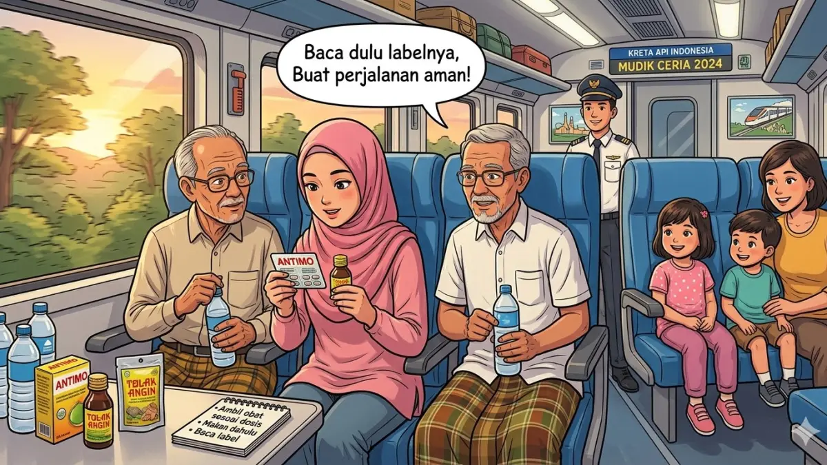 ilustrasi konsumsi obat saat naik kendaraan. (Gemini AI)