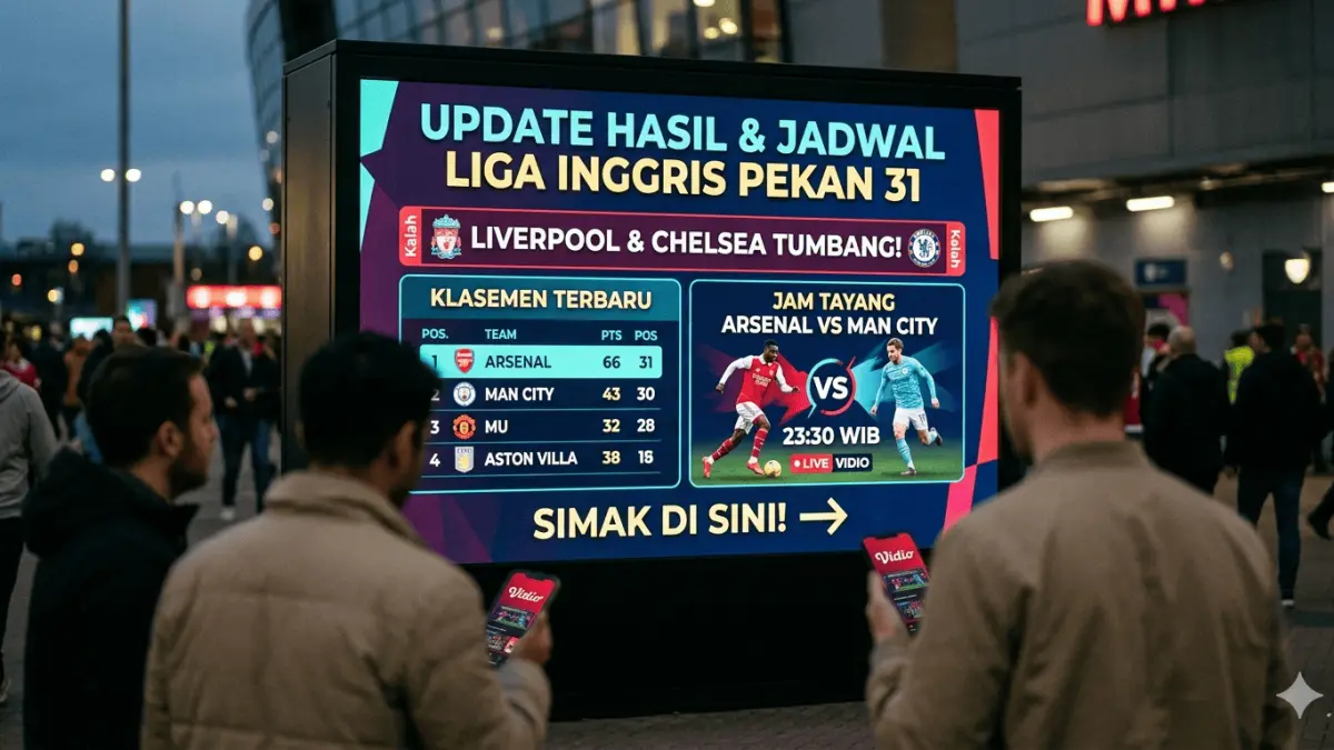 Update hasil & jadwal Liga Inggris pekan 31. Liverpool & Chelsea tumbang! Simak klasemen terbaru dan jam tayang Arsenal vs Man City di sini.