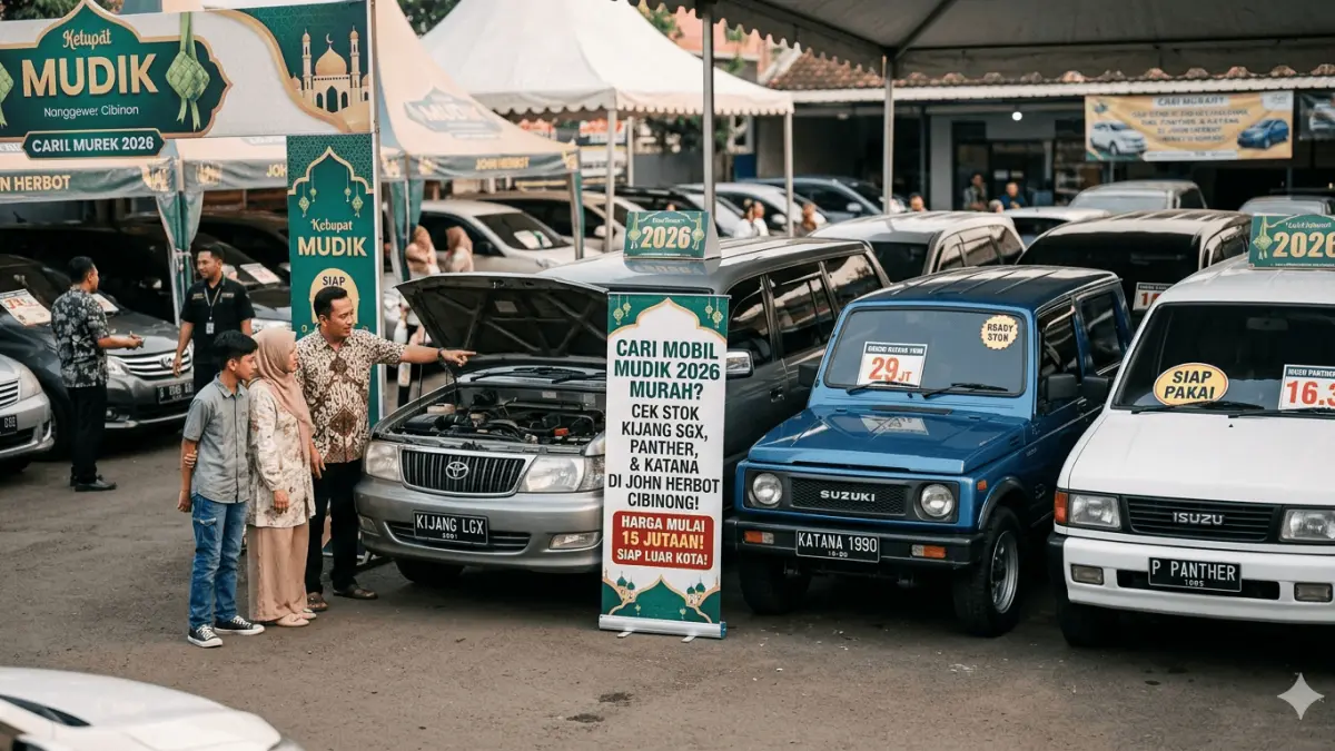 Cari mobil mudik 2026 murah? Cek stok Kijang SGX, Panther, & Katana di John Herbot Cibinong. Harga mulai 15 jutaan, siap luar kota!