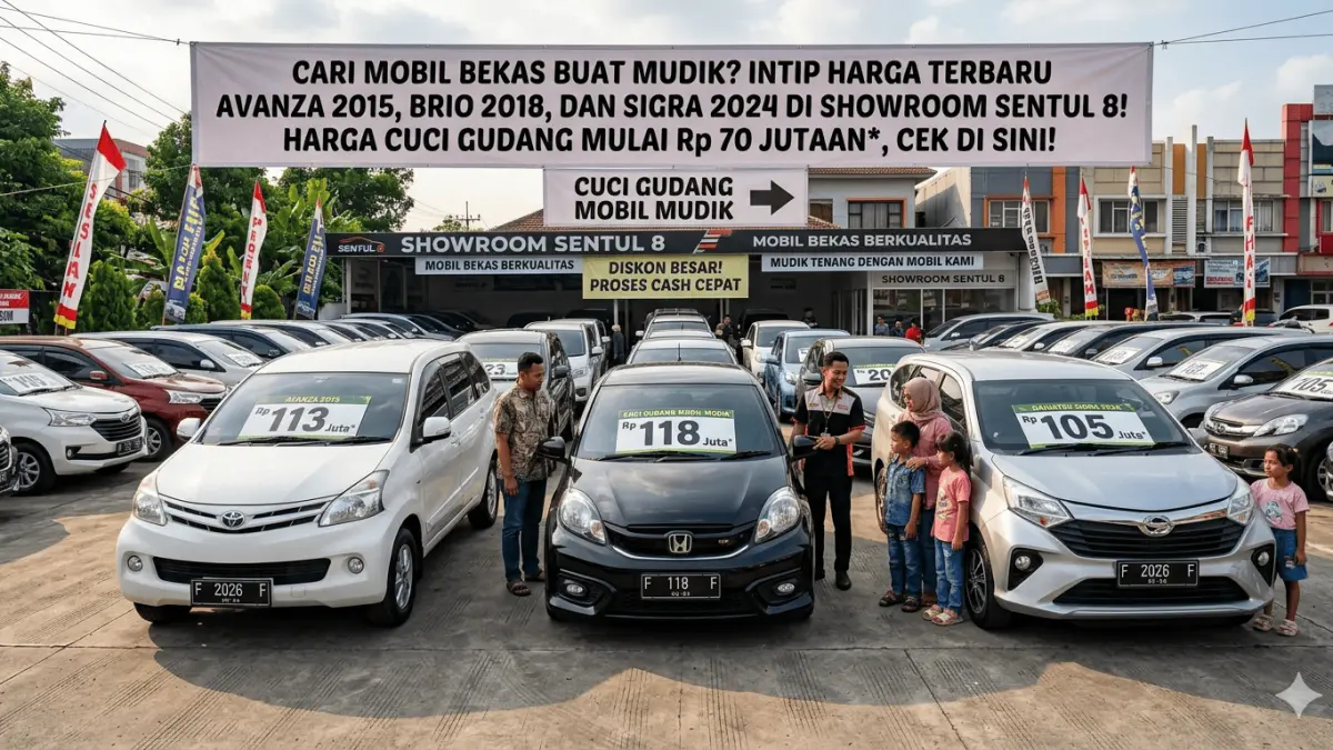 Cari mobil bekas buat mudik? Intip harga terbaru Avanza 2015, Brio 2018, dan Sigra 2024 di Showroom Sentul 8. Harga cuci gudang mulai Rp 70 jutaan, cek di sini!