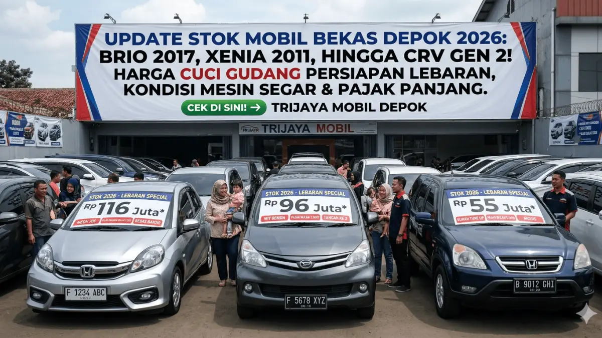 Cari mobil buat mudik? Cek harga mobil bekas murah Avanza Brio CRV terbaru 2026 di Trijaya Depok. Harga mulai Rp 30 jutaan, kondisi siap luar kota & bergaransi!