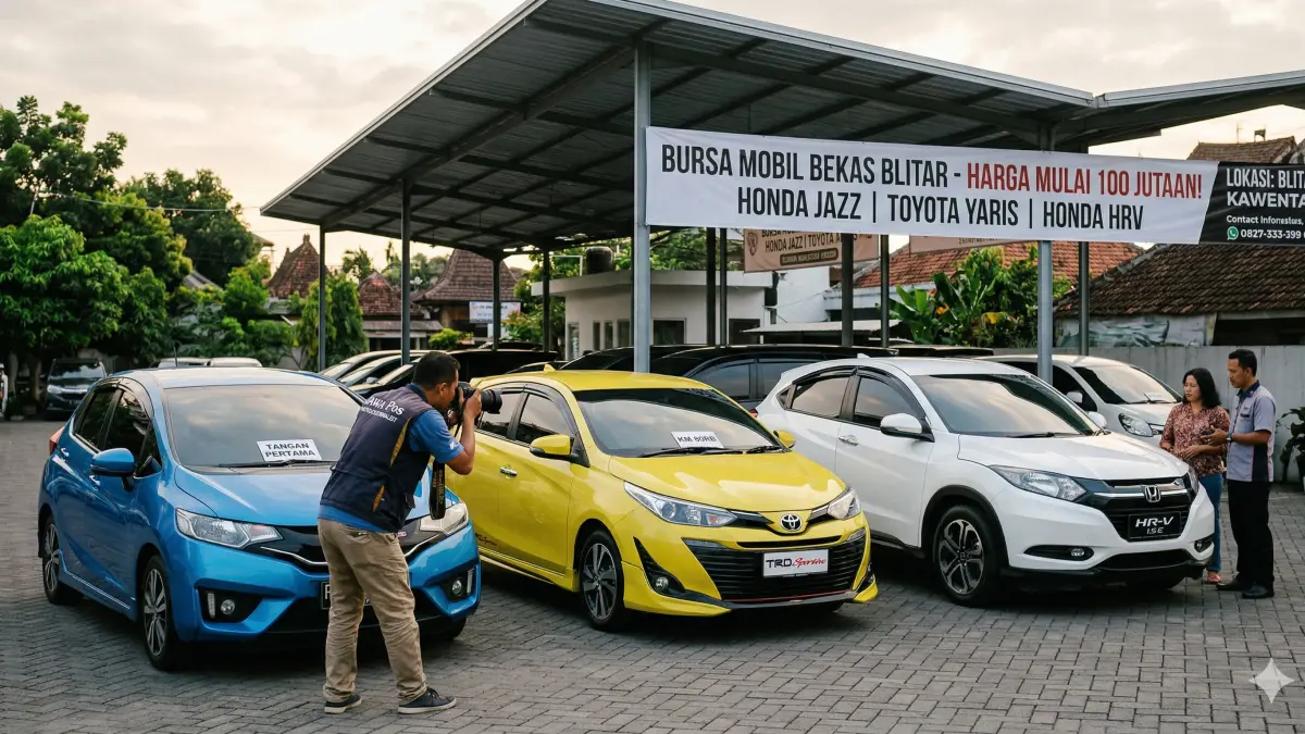 Cek harga mobil bekas Blitar terbaru 2026! Honda Jazz, Yaris, & HRV mulus mulai 100 jutaan. Unit orisinal Jawa Timur, buruan sebelum laku!