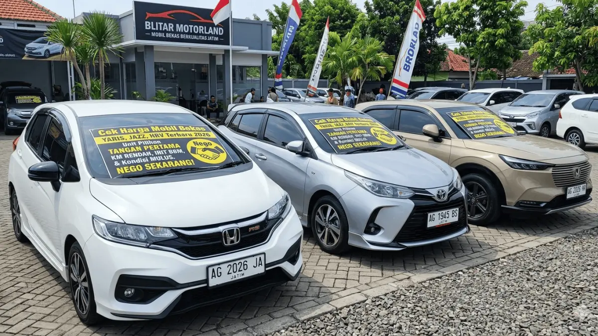 Cek harga mobil bekas Yaris, Jazz, HRV terbaru 2026. Unit pilihan tangan pertama asli Jatim, KM rendah, irit BBM, dan kondisi mulus. Nego sekarang!
