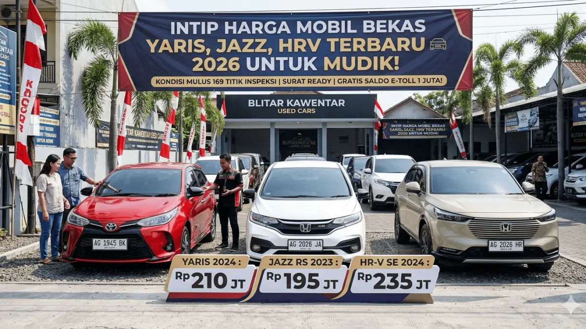 Intip harga mobil bekas Yaris, Jazz, HRV terbaru 2026 untuk mudik. Kondisi mulus 169 titik inspeksi, surat ready, gratis saldo E-Toll 1 Juta!