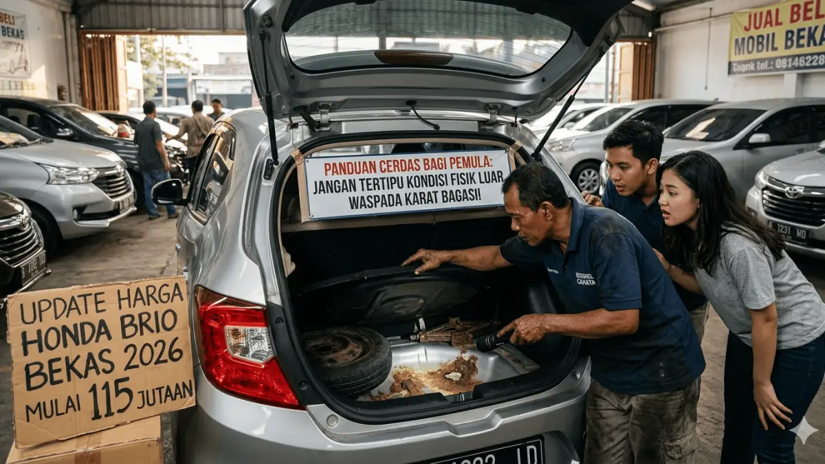 Cari mobil bekas Honda Brio murah 2026? Simak tips pilih unit irit, harga stabil, dan cara cek area kritis seperti bagasi kaca & kaki-kaki.