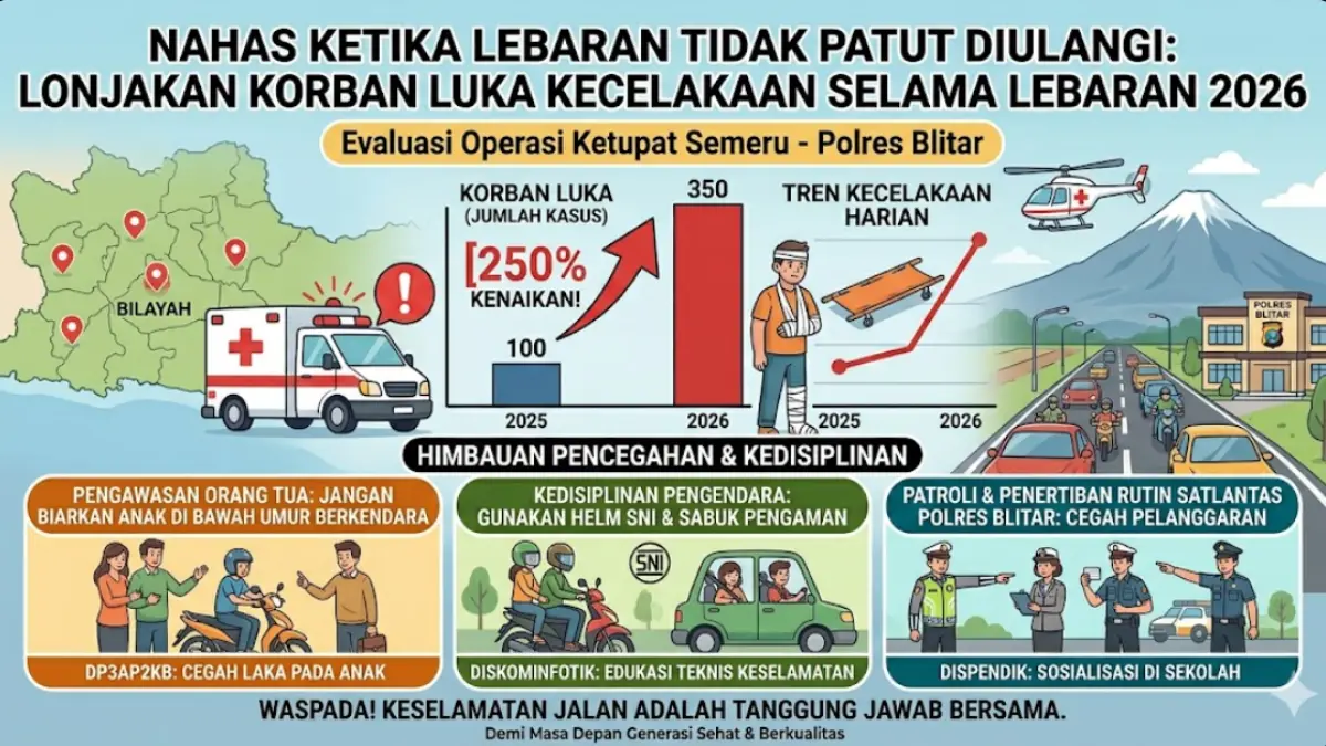 Nahas ketika lebaran tidak patut diulangi lagi, sebab korban luka akibat kecelakaan lalu lintas selama Operasi Ketupat Semeru 2026 di wilayah hukum Polres Blitar mengalami lonjakan signifikan.