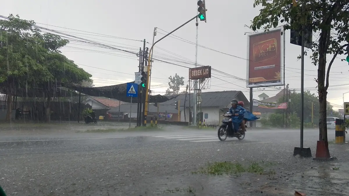 ‎AKHMAD NUR KHOIRI/RADAR BLITAR

‎DERAS: Sejumlah pengendara masih menerobos lebatnya guyuran hujan di Desa Kalipucung, Kecamatan Sanankulon, pada Jumat (3/4).

‎