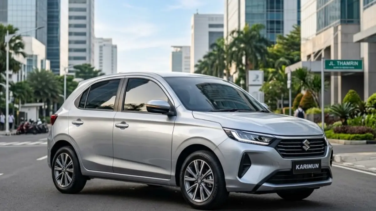 Suzuki Karimun 2026 hadir dengan fitur baru, desain modern, dan BBM super irit. City car murah yang cocok untuk mobil harian. Ilustrasi Gemini AI