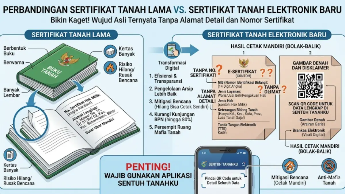 Bongkar wujud asli sertifikat tanah elektronik! Ternyata tanpa alamat detail dan nomor sertifikat. Cek cara aman melacak data aslinya di sini.