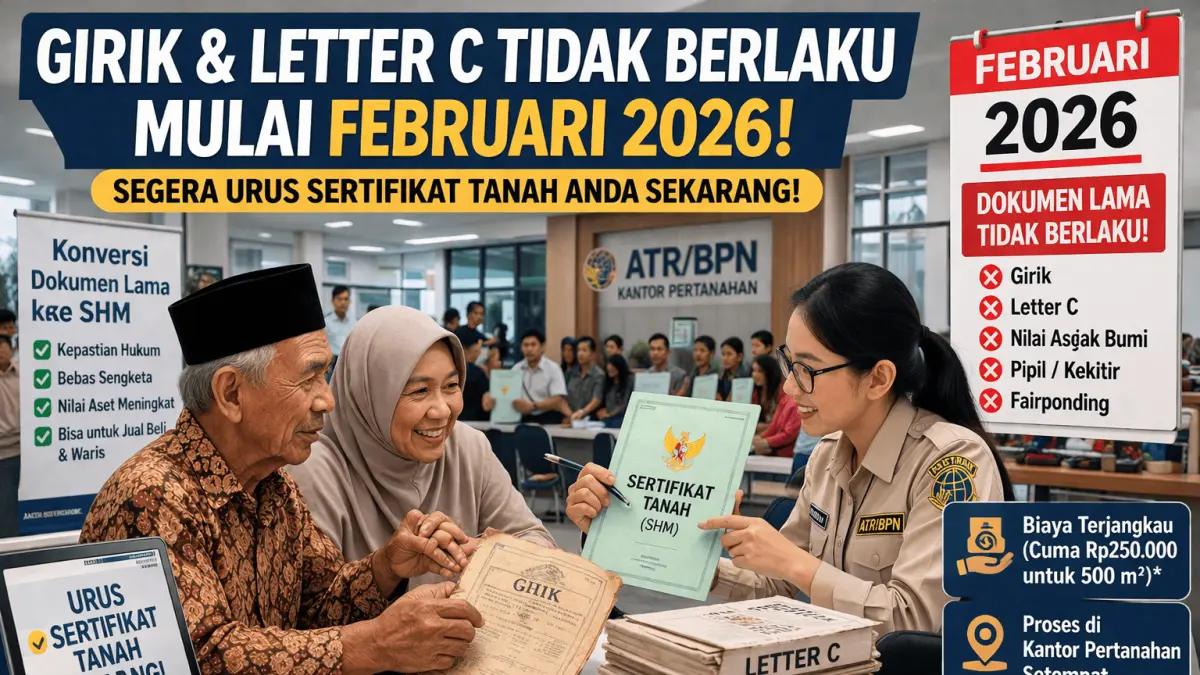 Girik & Letter C tak berlaku mulai Februari 2026! Segera urus sertifikat tanah SHM Anda sekarang. Cek simulasi biaya & aturan resminya di sini!