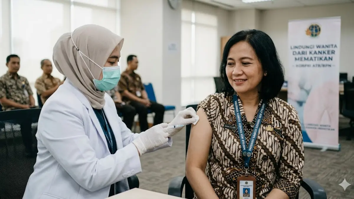 Kementerian ATR/BPN gelar Vaksinasi Kanker Serviks bagi 161 ASN perempuan. Simak jadwal, biaya, dan pentingnya vaksin HPV untuk cegah kanker serviks!