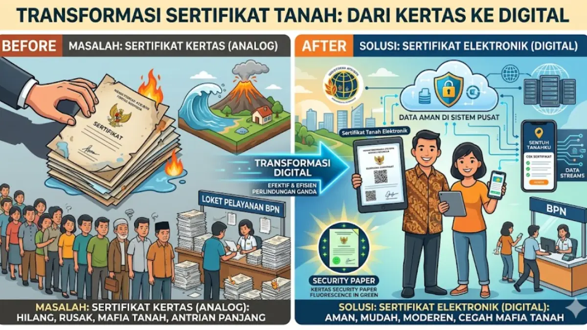 Tinggalkan risiko dokumen kertas! Ketahui keunggulan sertifikat tanah elektronik yang dijamin aman dari bencana dan mafia tanah via Sentuh Tanahku.
