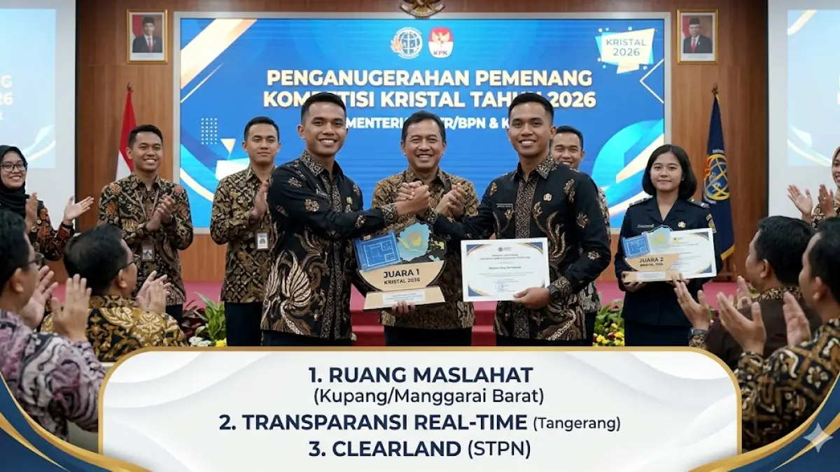 Kementerian ATR/BPN gelar Kompetisi KRISTAL Kementerian ATR BPN 2026. Simak daftar pemenang inovasi pelayanan tanah berbasis AI dan apps!