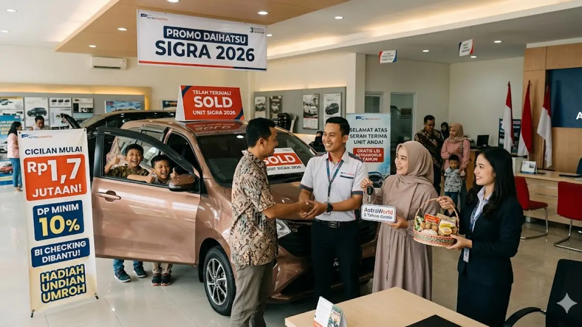 Cek Promo Daihatsu Sigra 2026: Cicilan Rp1,7 Juta, DP minim, dan BI Checking dibantu! Miliki mobil baru buat lebaran dengan proses mudah.