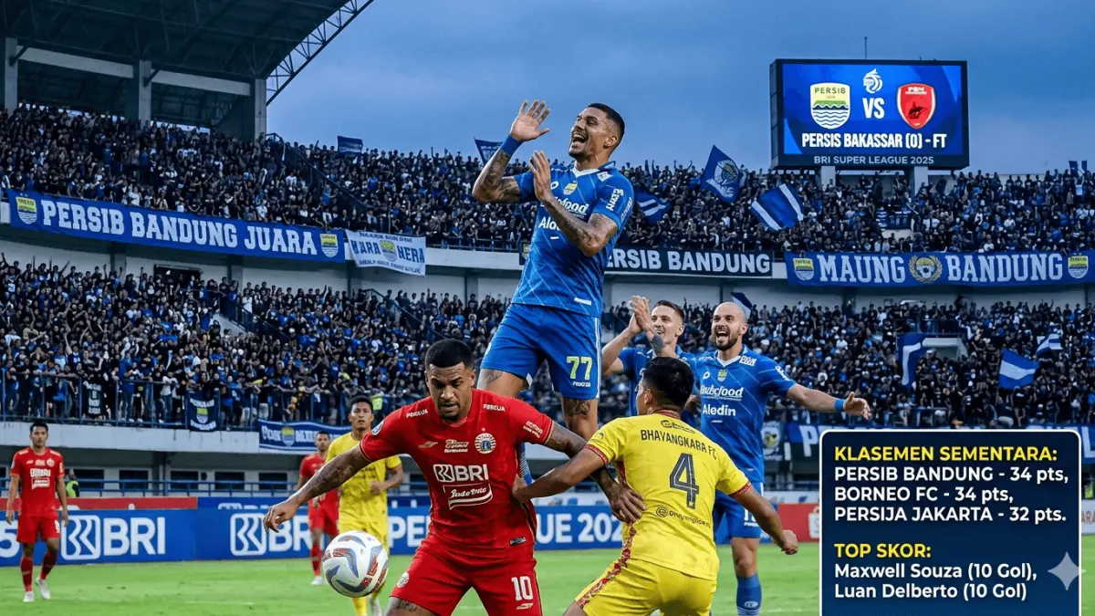 Hasil BRI Super League 2025 terbaru: Persib puncaki klasemen, Persija bersinar, lengkap top skor dan jadwal pekan 16.
