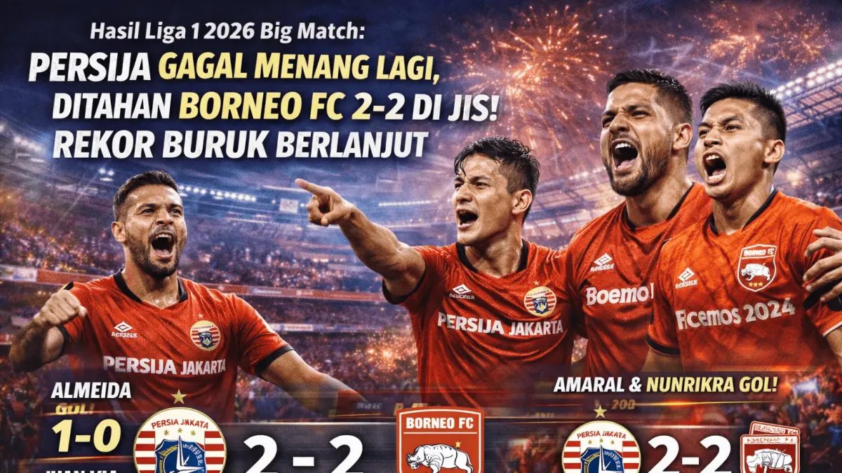 Hasil Liga 1 2026: Persija Jakarta gagal menang usai ditahan Borneo FC 2-2 di JIS, rekor buruk Macan Kemayoran berlanjut!