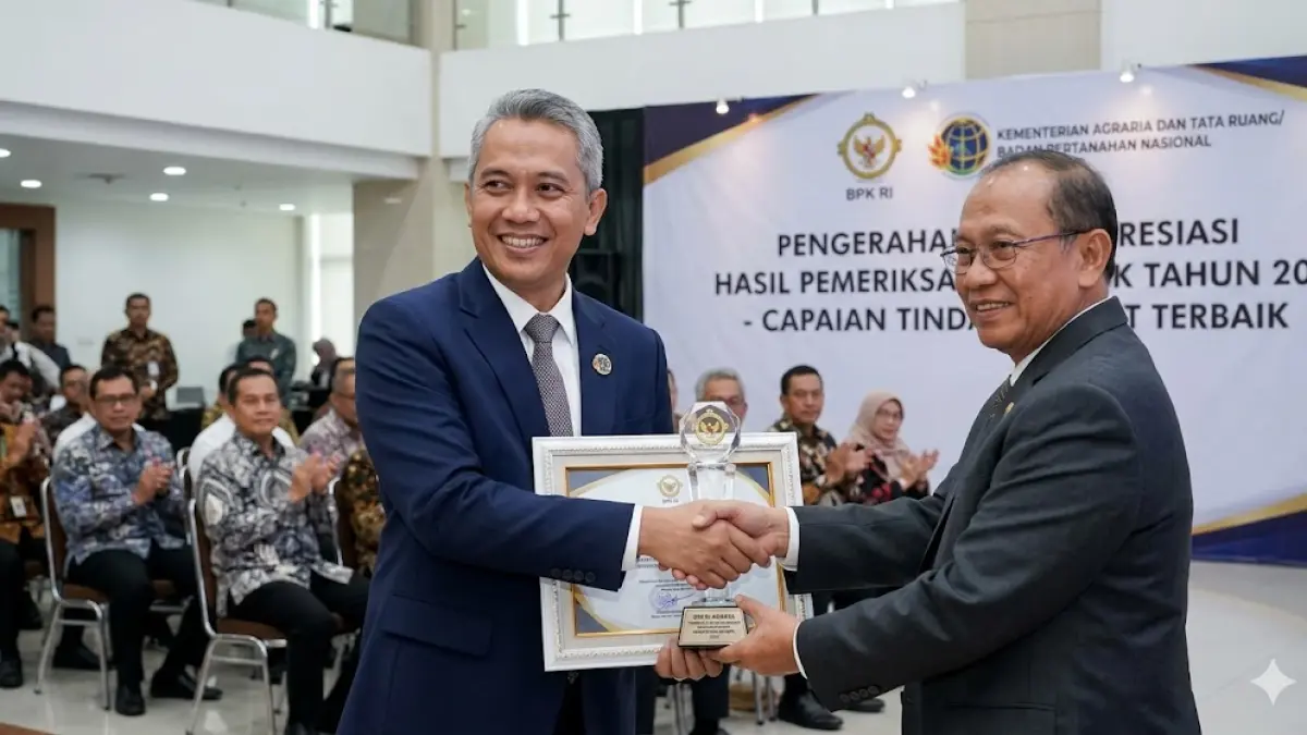 Menteri Nusron Wahid dorong Kementerian ATR/BPN raih penghargaan BPK. Sukses tuntaskan 90,8% rekomendasi sejak 2013 demi layanan akuntabel!