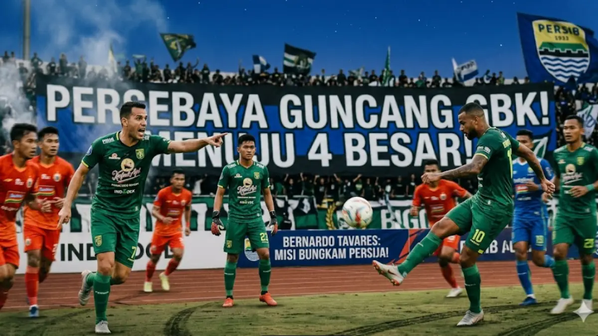 Persebaya Surabaya modal menang lawan Persita jelang duel klasik kontra Persija Jakarta. Simak strategi Bernardo Tavares demi tembus 4 besar!