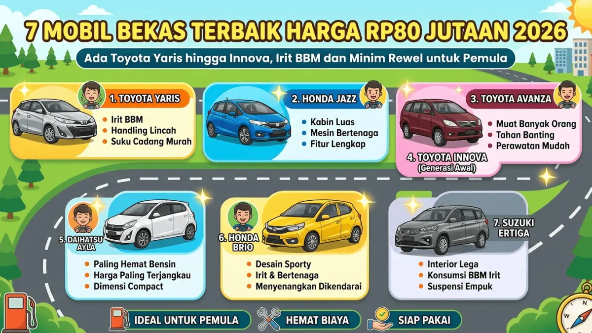 7 Mobil Bekas Terbaik Harga Rp80 Jutaan 2026, Ada Toyota Yaris hingga Innova, Irit BBM dan Minim Rewel untuk Pemula
