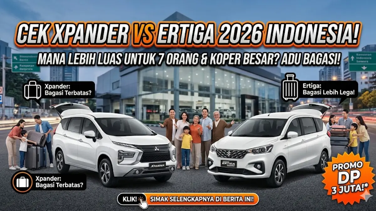 Cek Xpander vs Ertiga 2026 Indonesia! Mana yang lebih luas untuk 7 orang & koper besar? Simak adu bagasi dan promo DP 3 Juta di sini. Klik!
