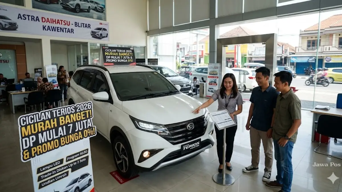 Cek harga Daihatsu Terios 2026 terbaru! Cicilan mulai 1 jutaan, DP murah hanya 7 juta, dan promo bunga 0%. SUV tangguh paling hemat di kelasnya!